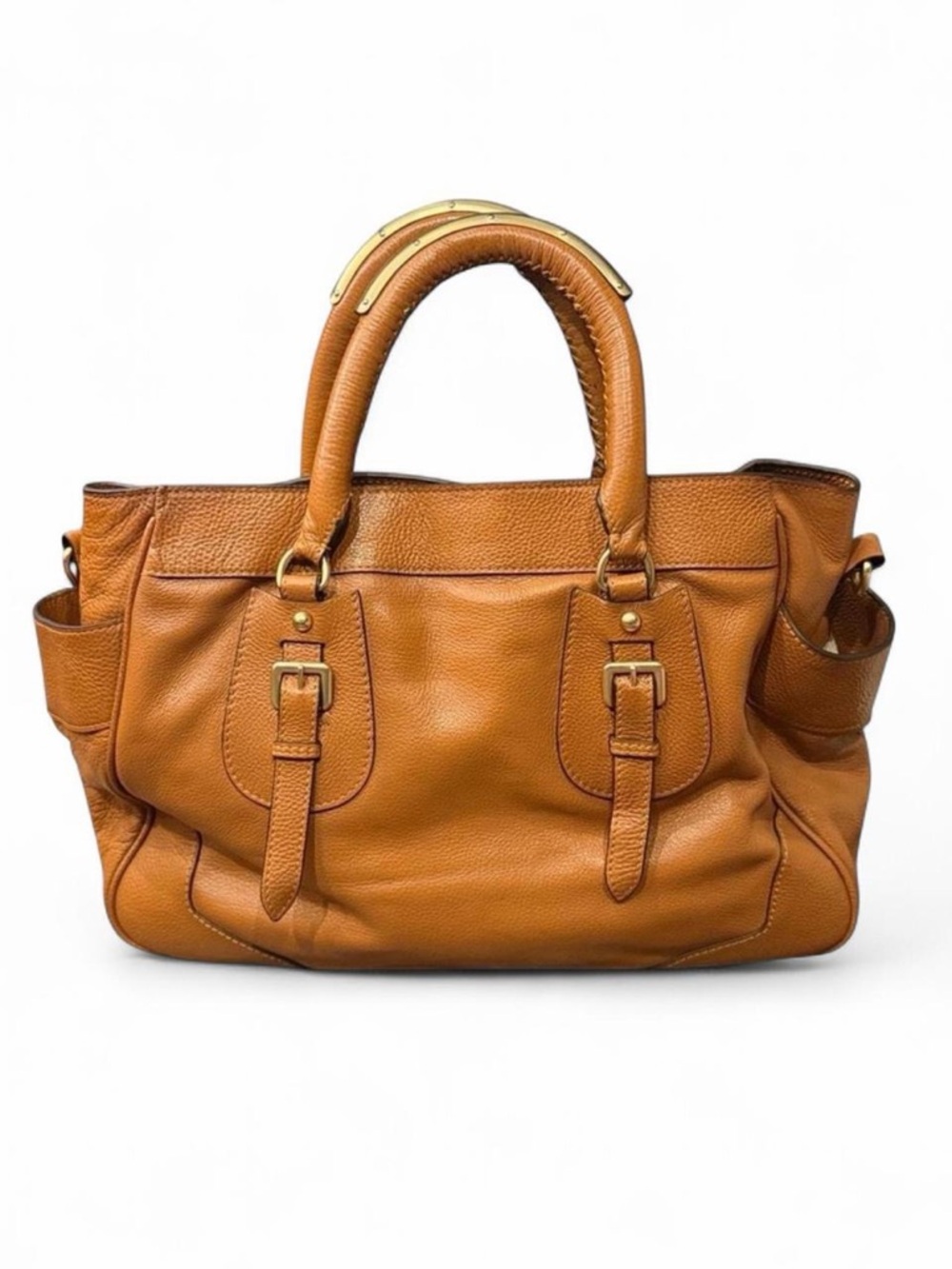 Rare Vintage Prada Vitello Daino Leather Satchel Tote Brown - Picture 2 of 14